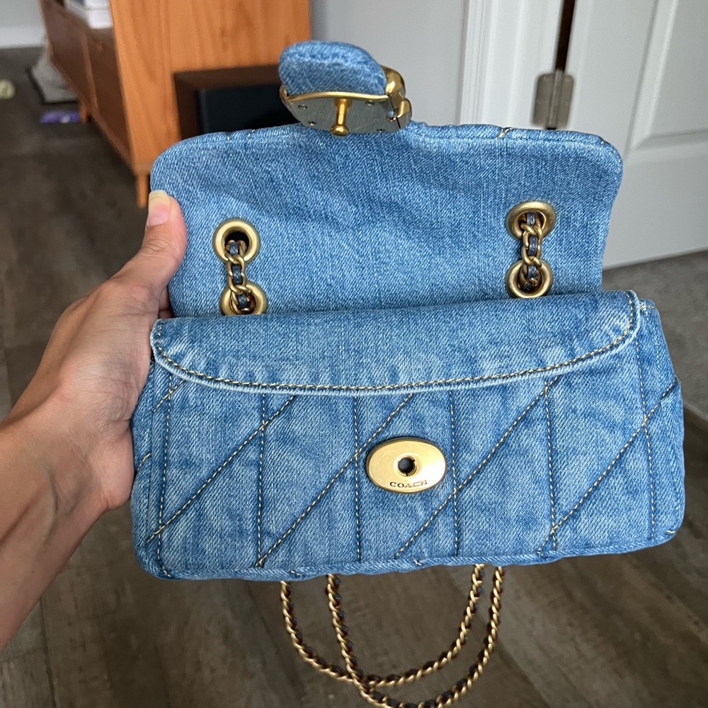 Coach Blue Quilted Shoulder Bag with Gold Chain - Picture 8 of 14